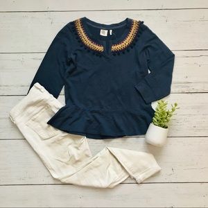 ANTHROPOLOGIE Toorie Embroidered Peplum Top